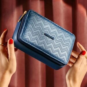 Delta One x Missoni Leather Luxury Amenity Case Dark Blue Gold Zipper